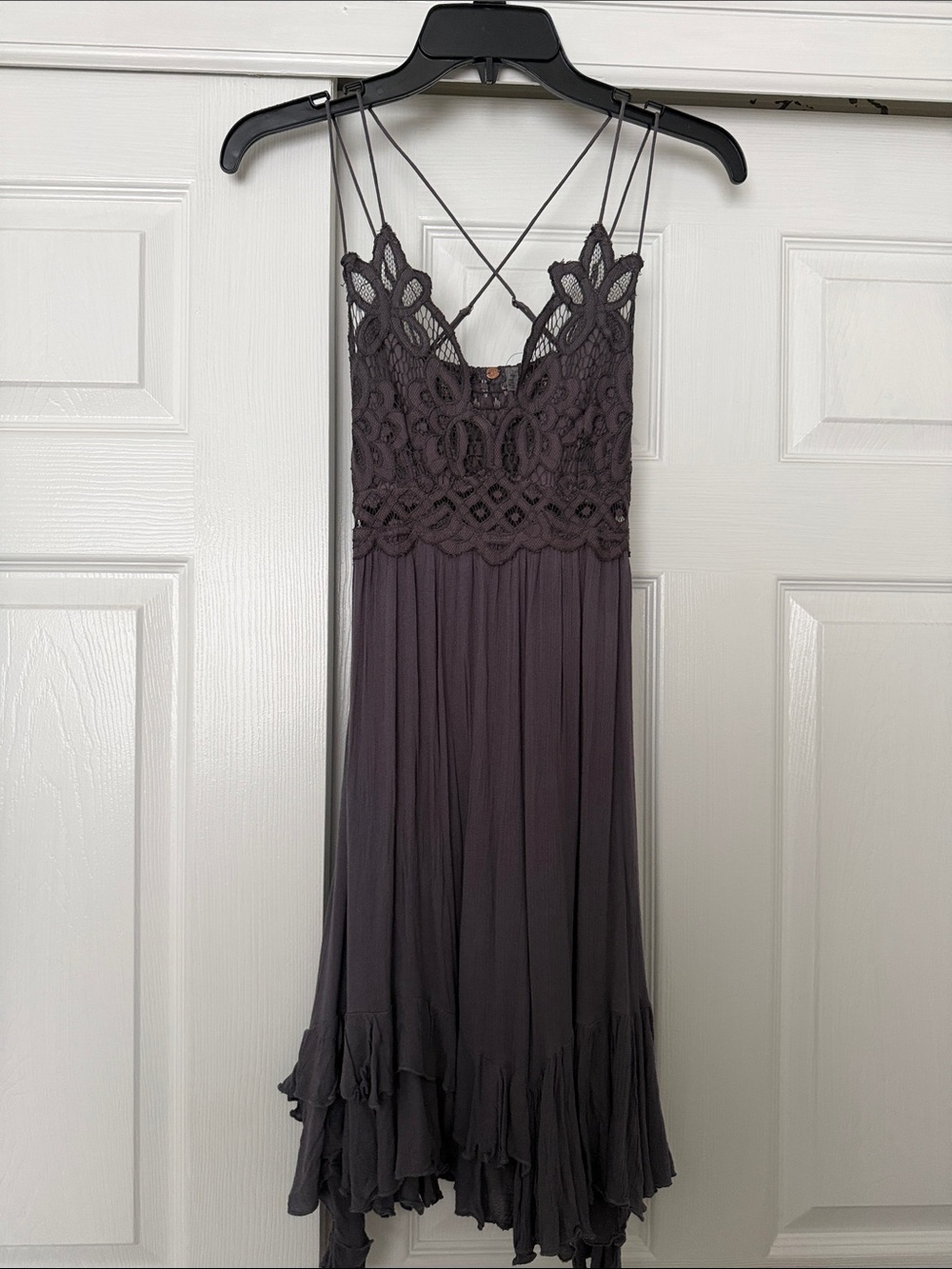 Free People Charcoal Lace Bodice Mini Dress with Ruffled Hem